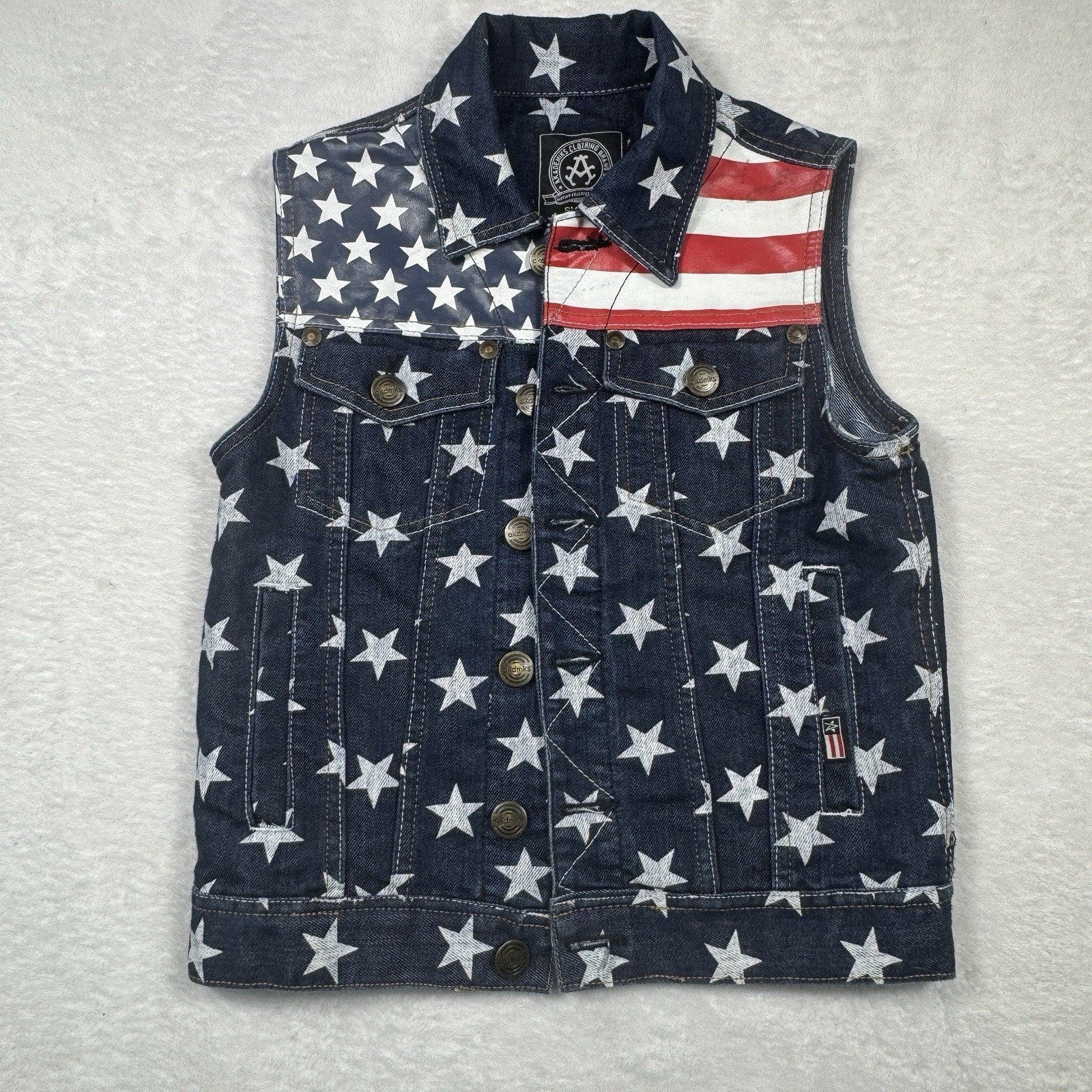 Akademiks AKDMKS Stars Denim Vest Womens XS Y2K Hip Hop USA Flag Patriotic 90s
