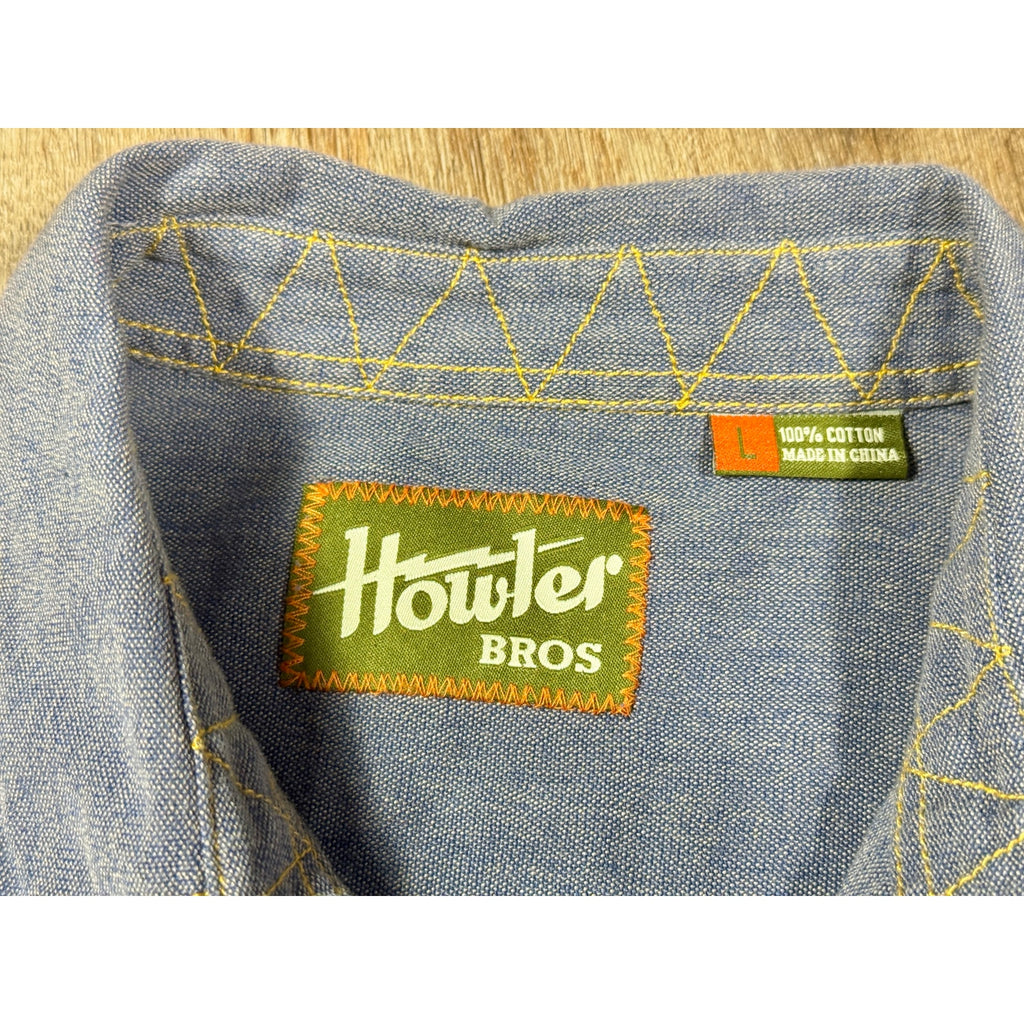 Howler Bros x Clutch Chambray Work Shirt Men’s Large Blue Rare Patch Button Up