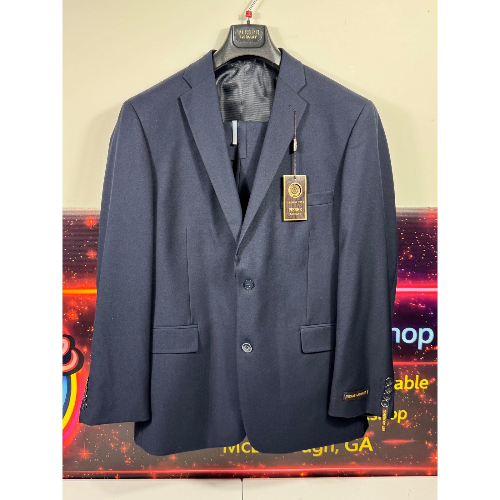 Pierre Laurant Navy 3 Piece Suit 42R 36W New With Tags Wedding Prom Formal