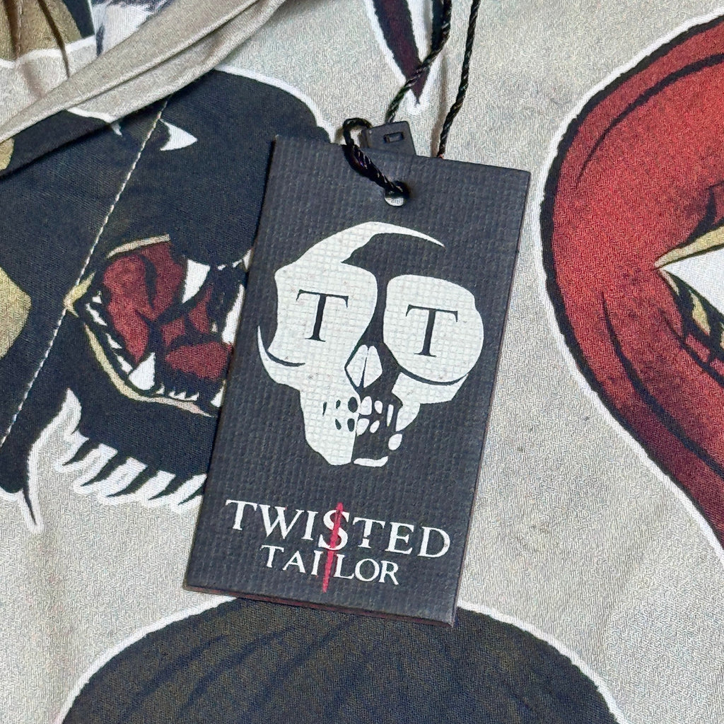 Twisted Tailor Tattoo Flash Print Button Up Shirt Men’s Medium Long NWT