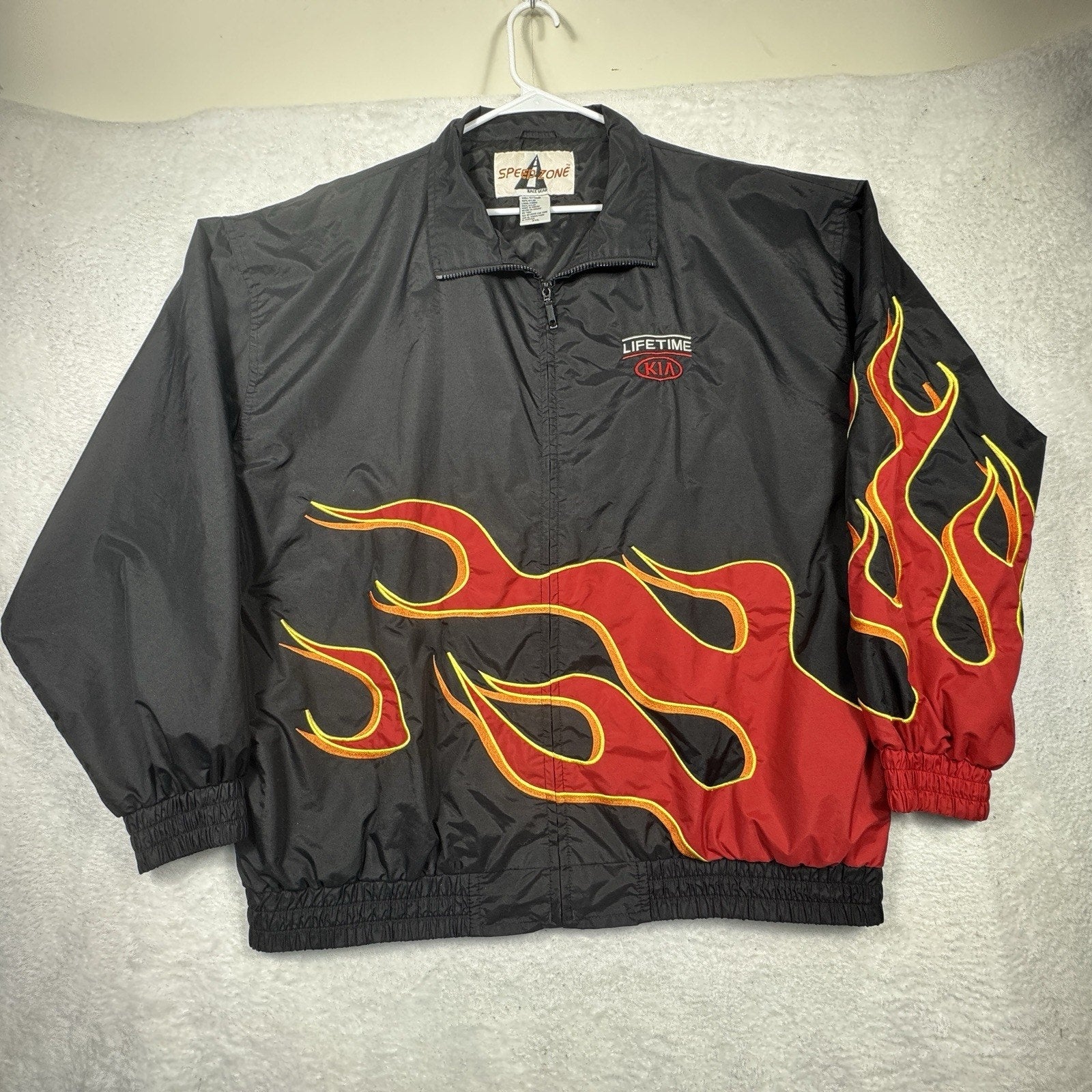 Speed Zone Race Gear Flame Racing Jacket VTG Y2K 2XL Lifetime KIA Hot Rod USA