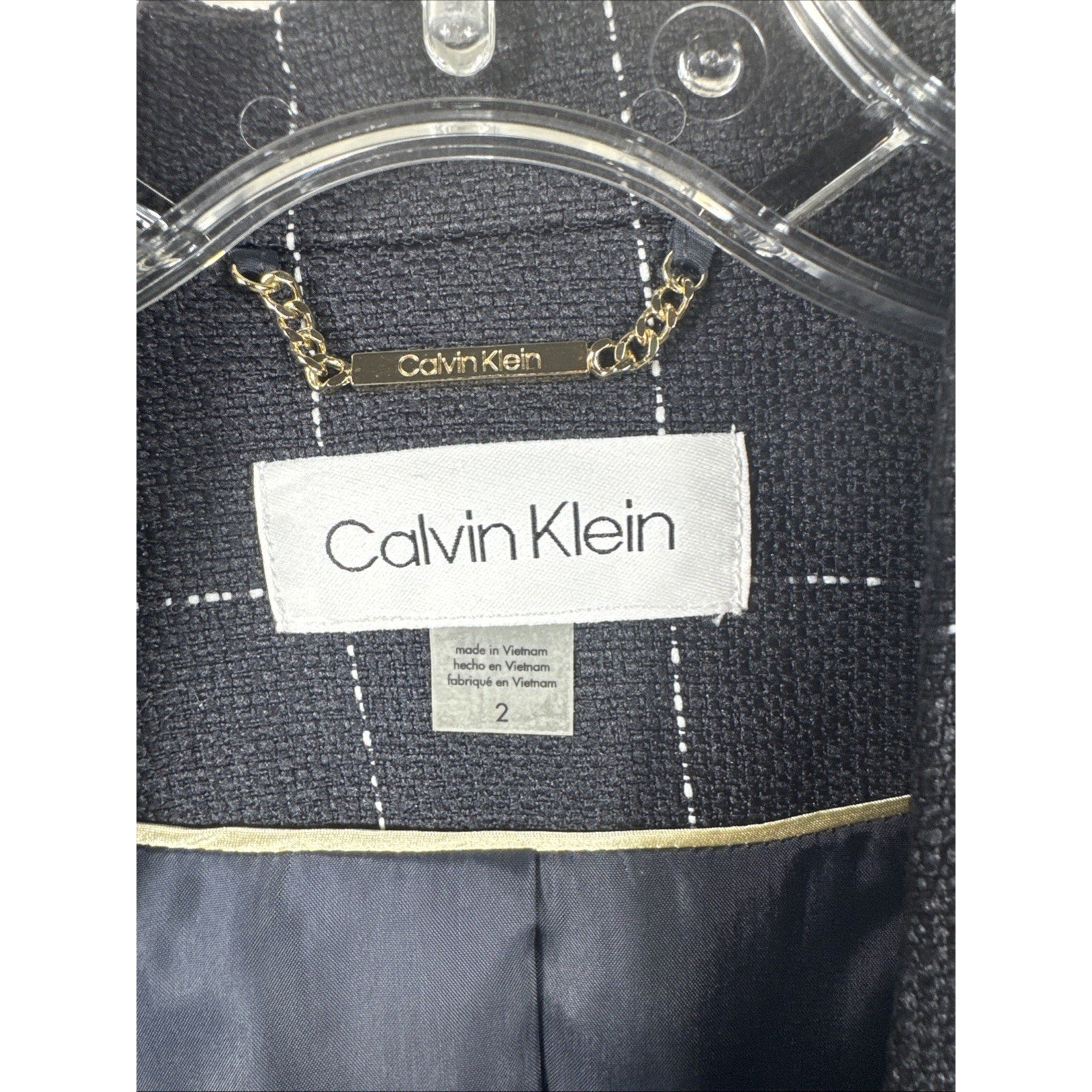 Calvin Klein Women's Collarless Black White Blazer Size 2 Office Workwear