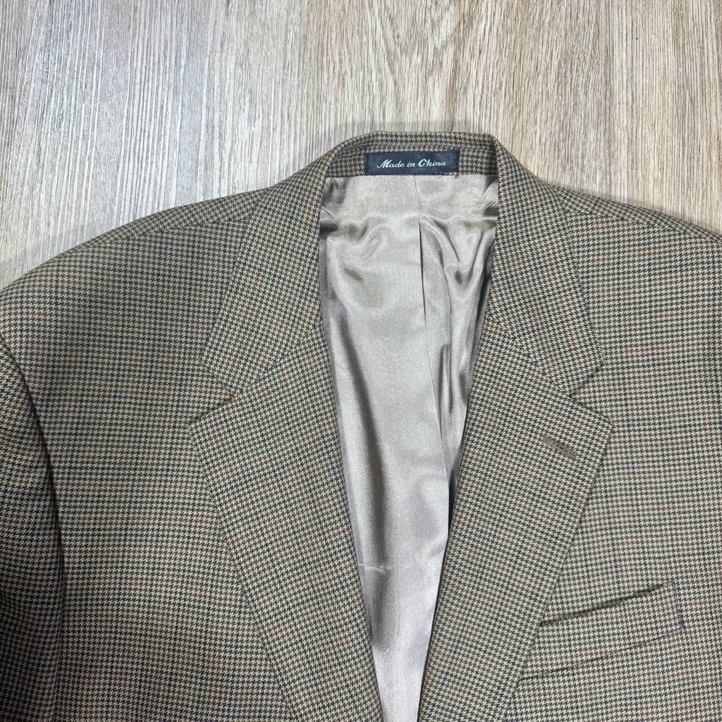 CHAPS 100% Wool Houndstooth Sport Coat Blazer 44R Brown Woolmark