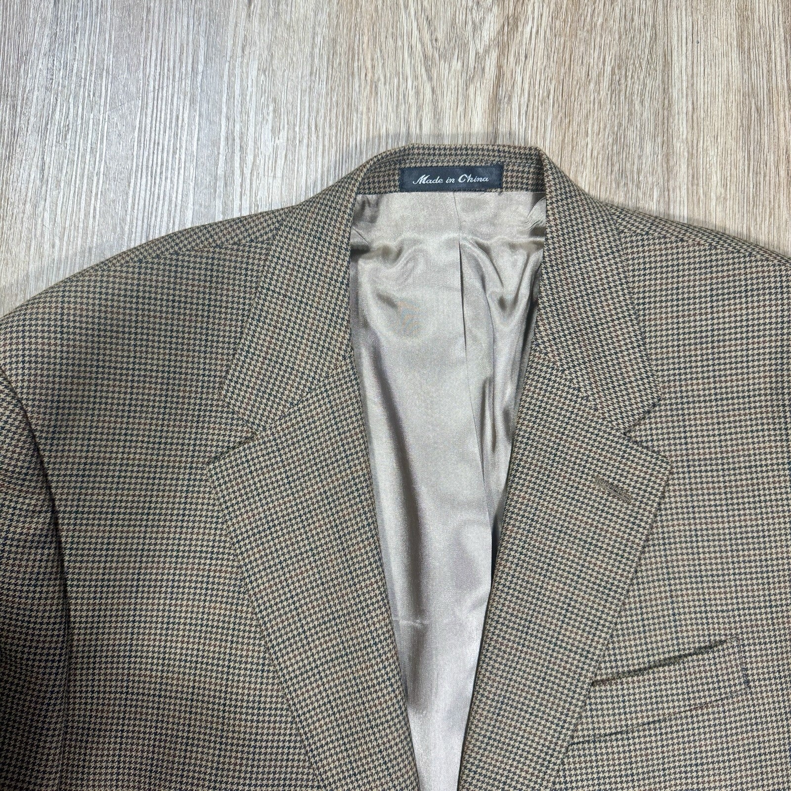 CHAPS 100% Wool Houndstooth Sport Coat Blazer 44R Brown Woolmark