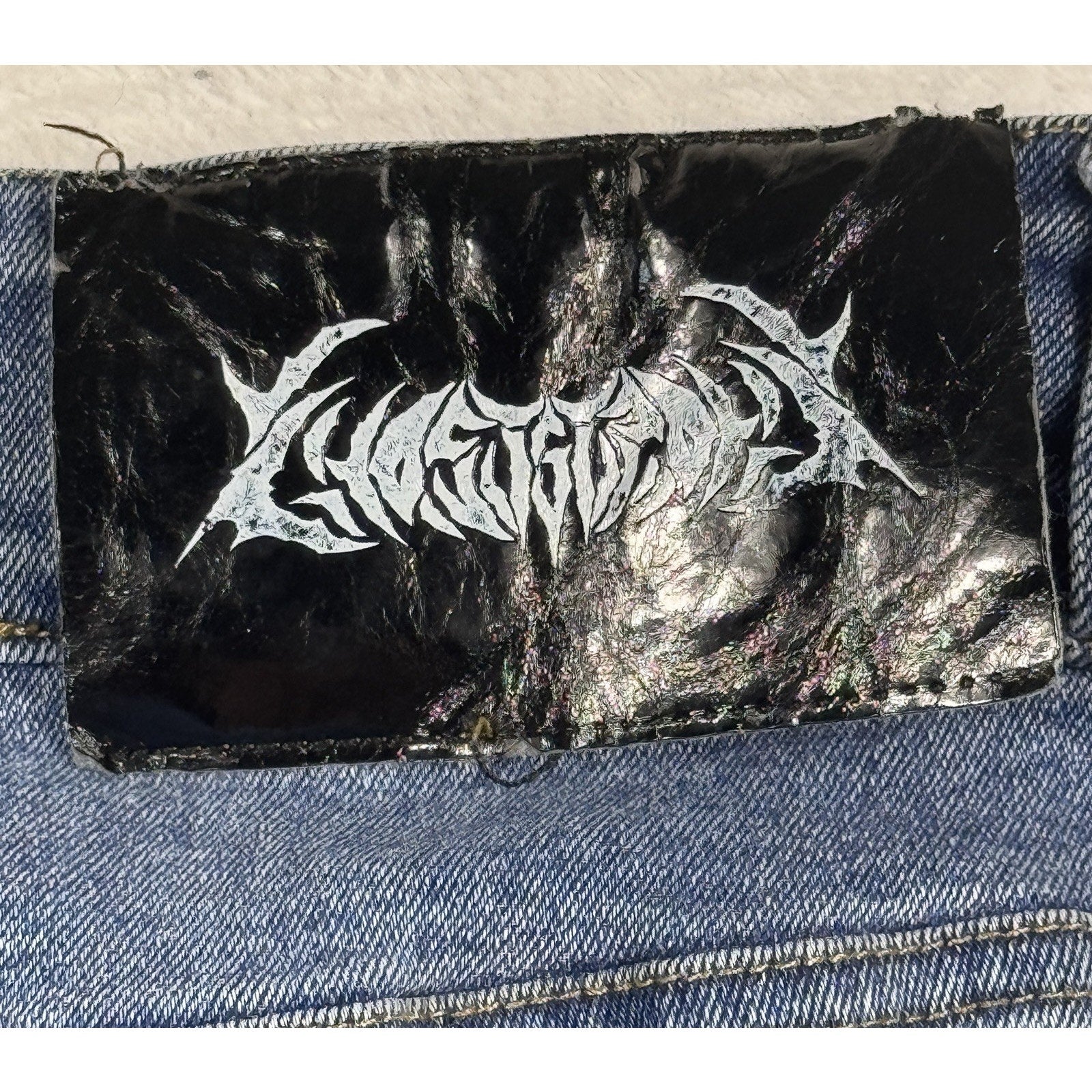 Rare Ghost Supply x Chaotix Studios 1 of 1 Reworked Alien Face Denim Jeans 32x27