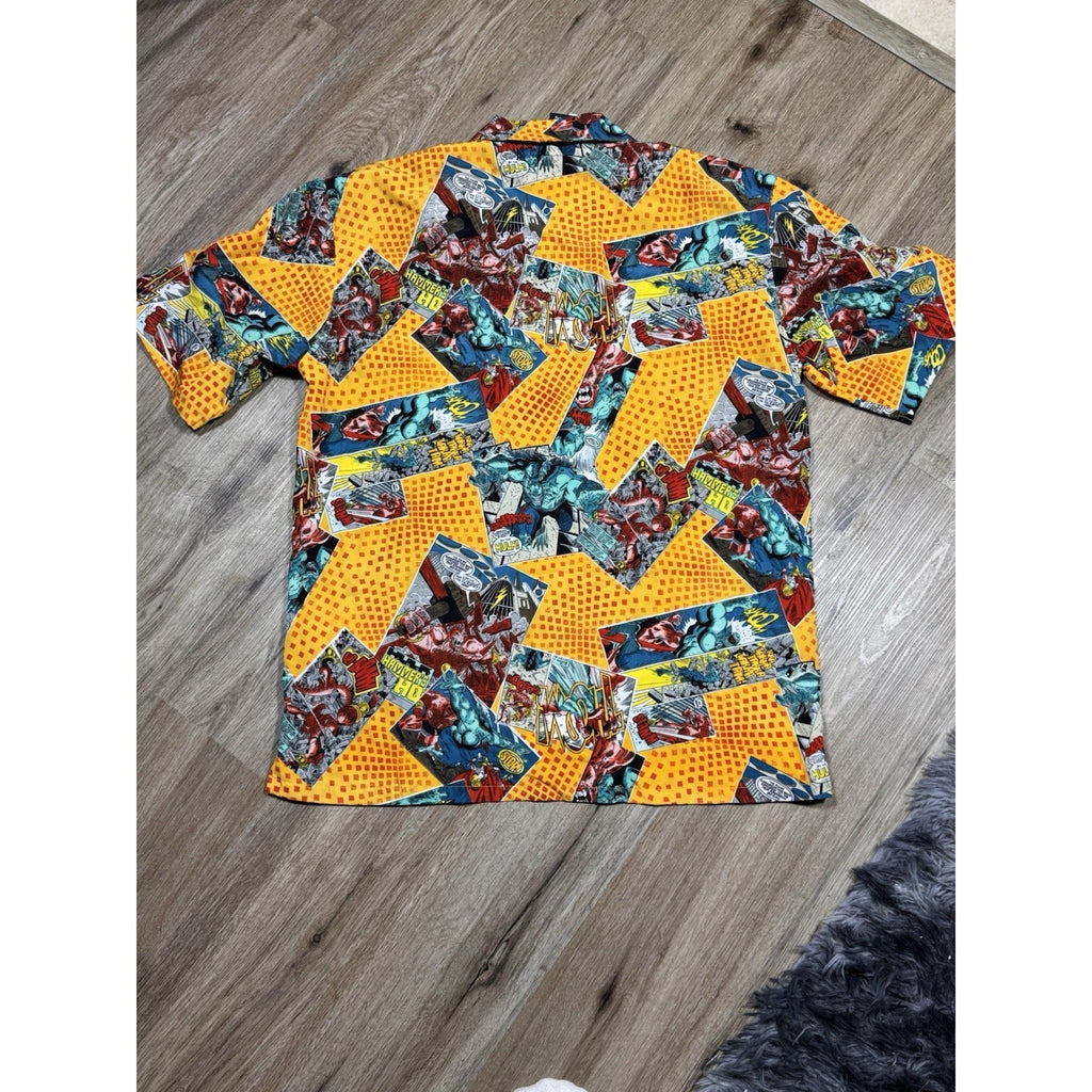Vtg KAD Comic Book All Over Print Button Up Shirt Marvel Style XL Thor Hulk Y2K