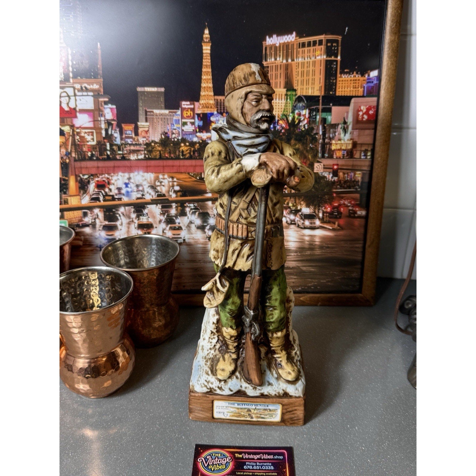 Vtg 1976 Homan The Buffalo Hunter Decanter C.M. Russell Japan 13in Western Bar