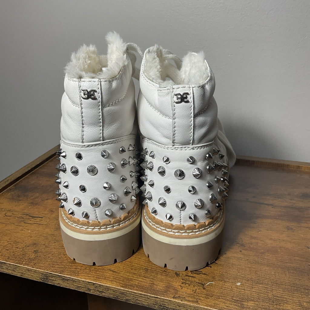 Women’s Sz 8.5 Sam Edelman Cold Weather Bren Studded Combat Boot White Punk