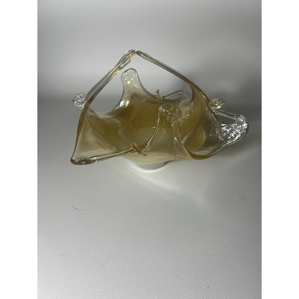 Lavorazione Arte Murano Glass Bowl made in Italy, Amber And gold