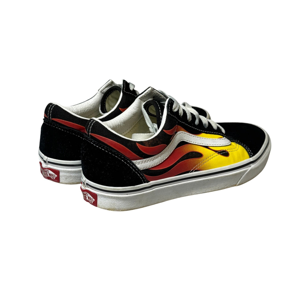 Vans Old Skool Flame Sneakers Black Yellow Red Canvas Skate Shoes Men's 5.5 Women 7