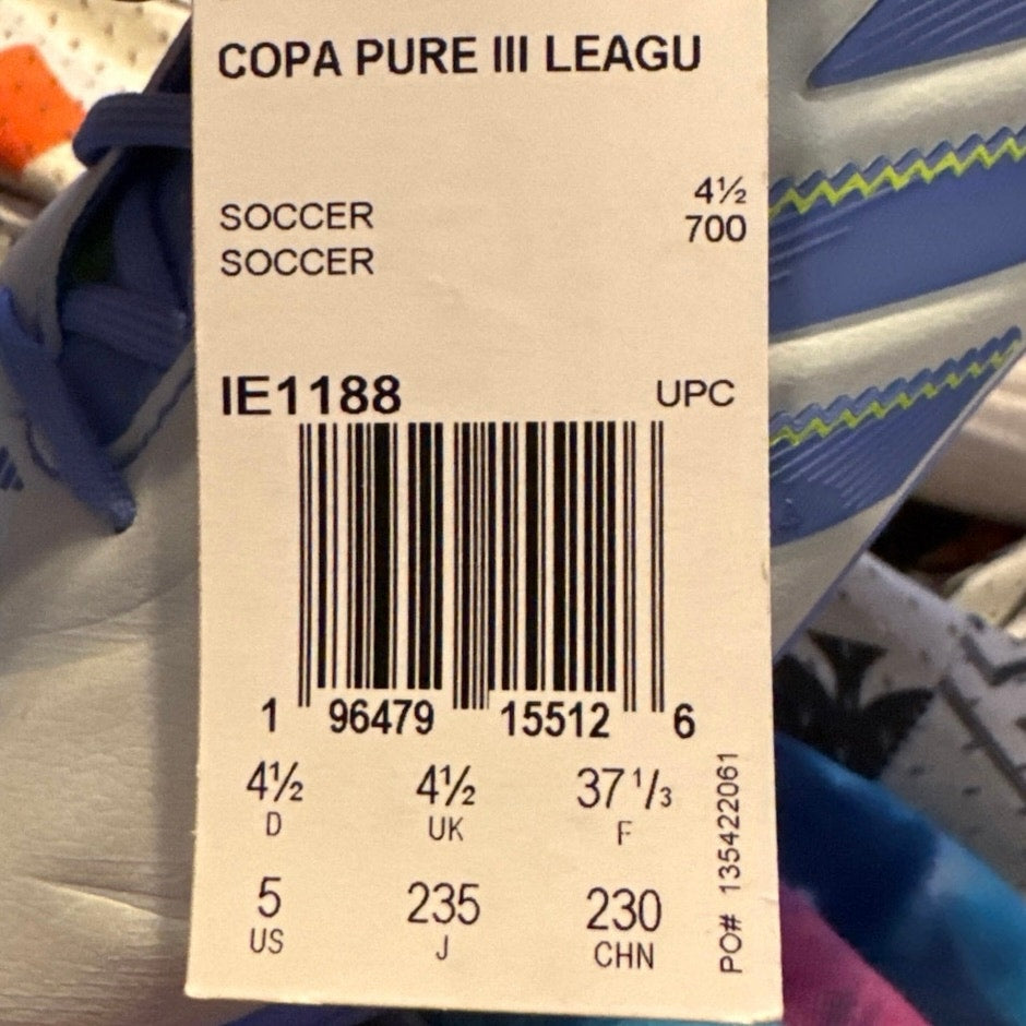 Adidas Copa Pure III League Turf Soccer Shoes IE1188 Blue Men’s Sz 5 / Women’s 6