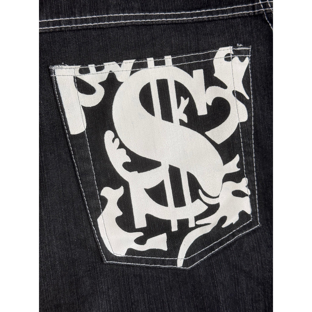 Noiz Jeans Denim Jorts Shorts Men’s 34 Black Y2K Skater Hip Hop Baggy Logo Money