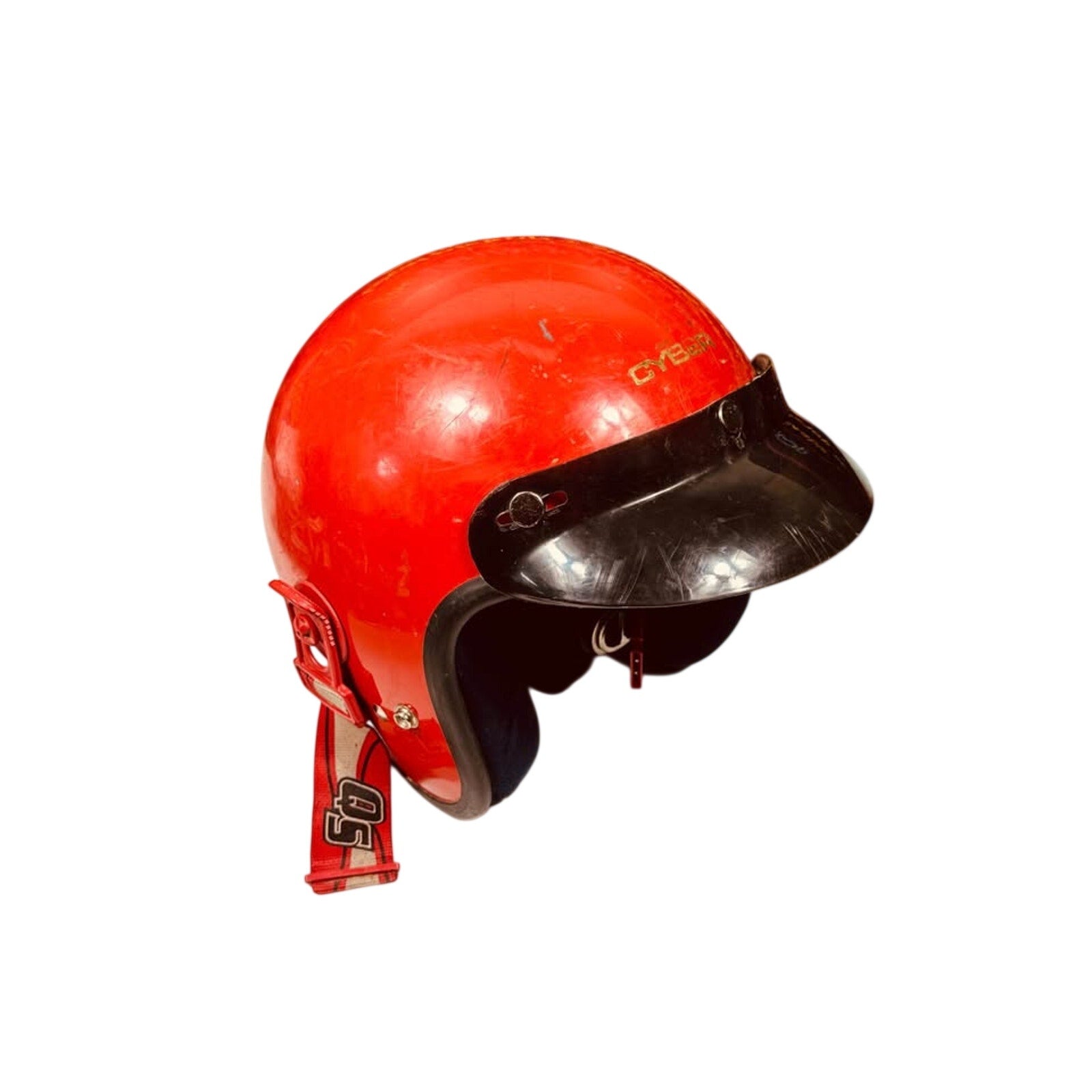 2 Vintage Open Face Helmet Prop Display Lot Retro Biker Garage Decor