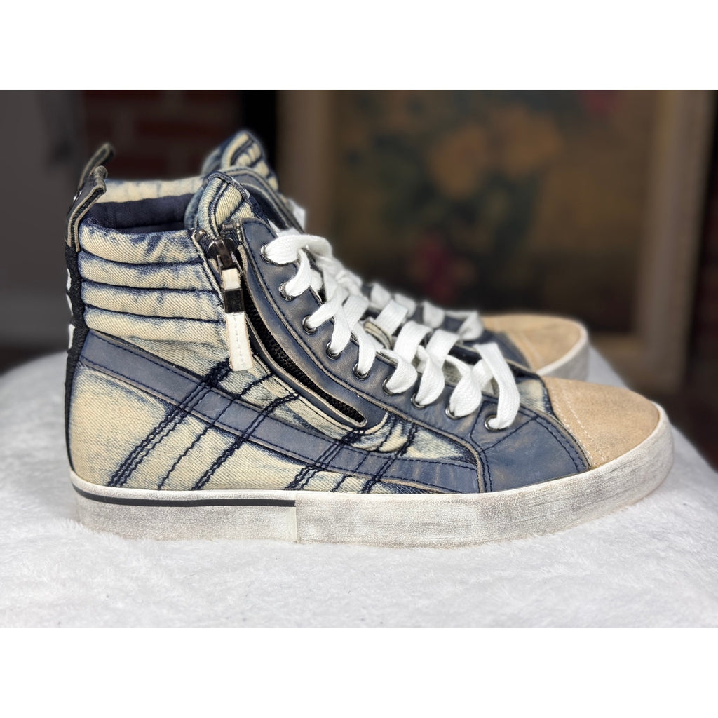 Diesel D-Velows Mid Lace Denim Distressed High Top Sneakers Men’s 9.5 Y2K Grunge