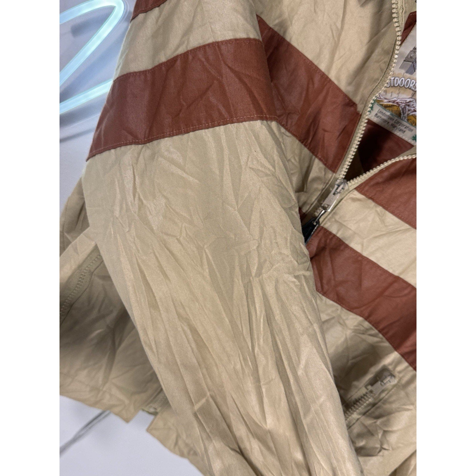 Vtg 1970s London Fog Outdoors Unlimited Striped Cafe Racer Jacket Tan Brown Sz M