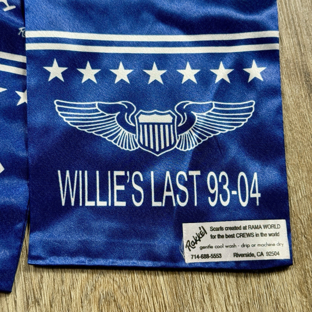 Rakkei Rama World Willie’s Last 93-04 Aviation Crew Pilot Scarf Vtg USA 45”