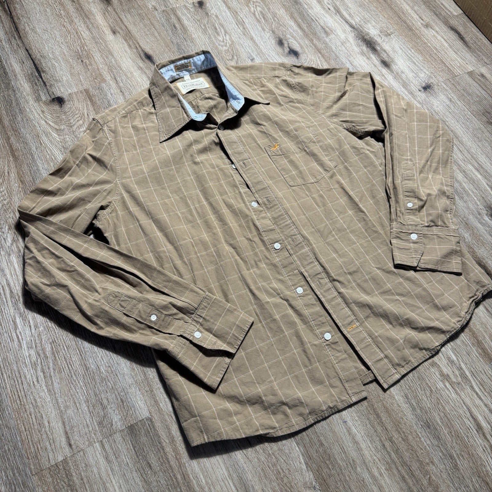 Hollister Classic California Windowpane Button Up Shirt Men’s XXL Brown Y2K