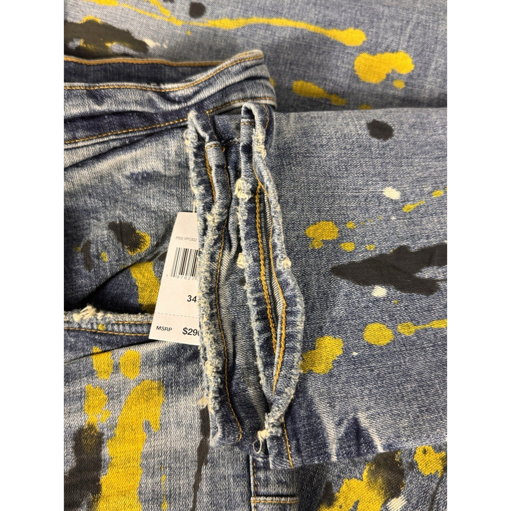 $290 Rare Purple Brand P002 Atlanta Exclusive Gold Paint Splatter Jeans Sz 34x34