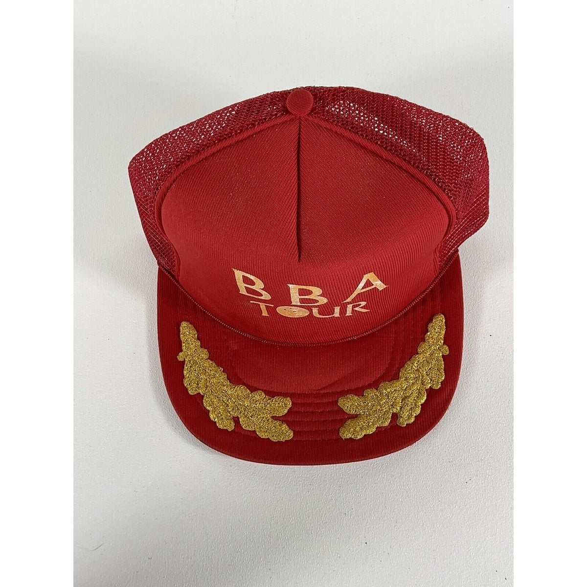 Vtg 1970s BBA Tour Bowling Trucker Hat Red Gold Mesh Snapback Taiwan