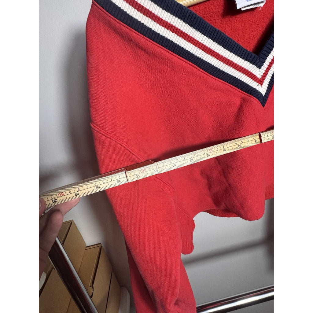 Vtg Champion Reverse Weave Cropped V-Neck Sweatshirt Red Womens Small