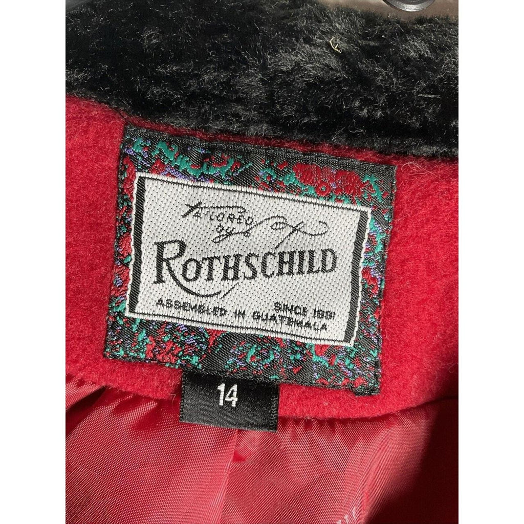Vintage Rothschild Red Wool Peacoat Women’s Size 14 Faux Fur Collar 90s