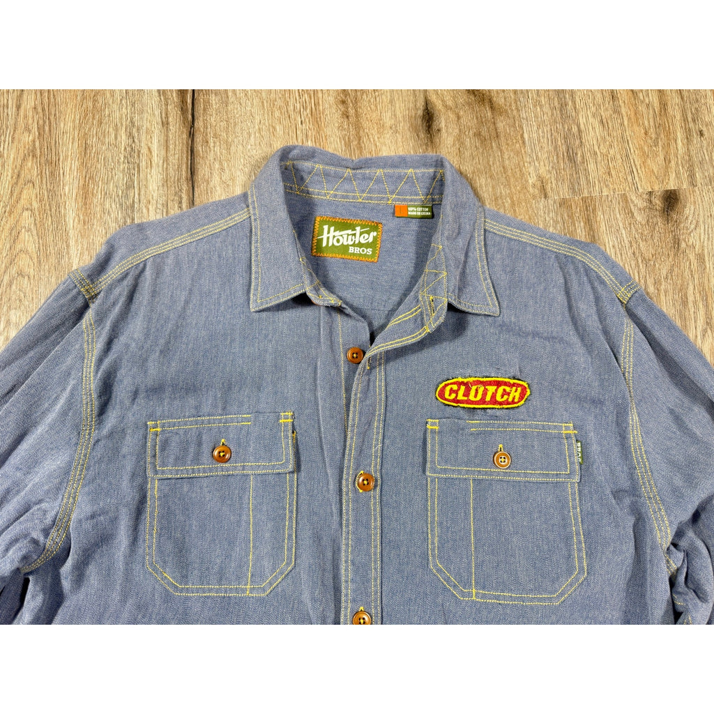 Howler Bros x Clutch Chambray Work Shirt Men’s Large Blue Rare Patch Button Up
