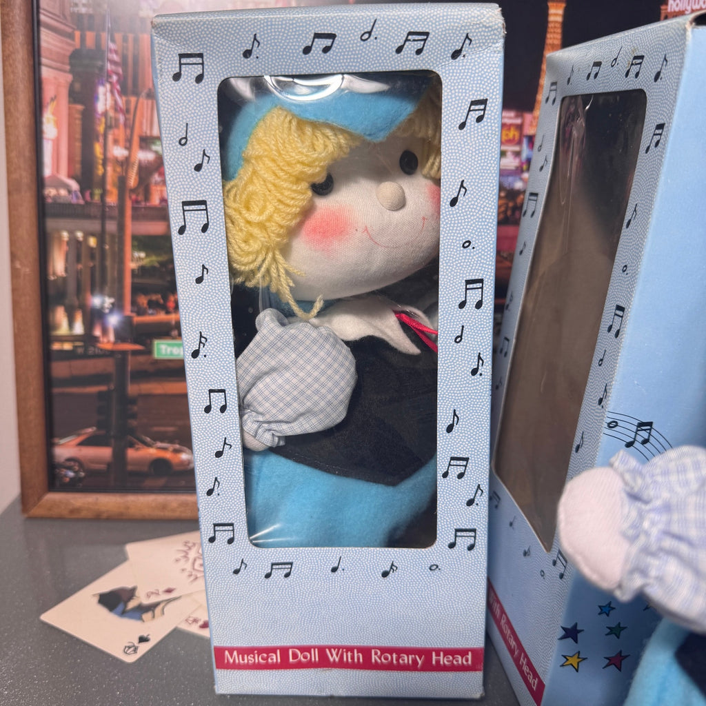 Vintage Faratak Musical Doll With Rotary Head NOS Taiwan Wind Up Boxed Doll 1991