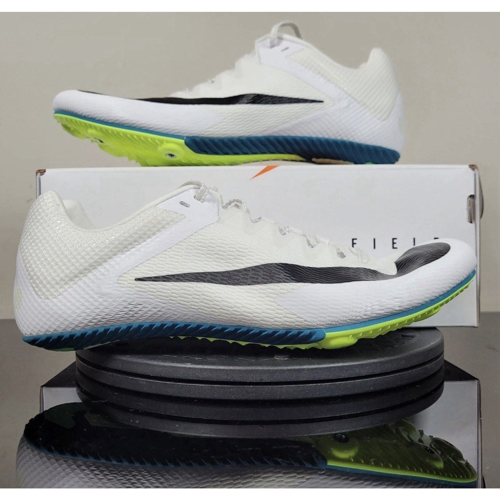 Nike Zoom Rival Sprint Track Spikes White Black Bright Spruce FZ9663-102 Sz 10.5