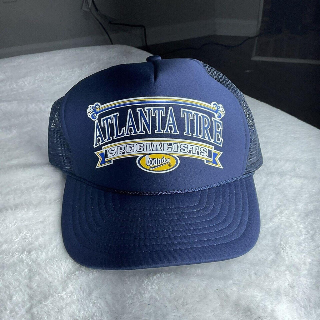 Vintage Atlanta Tire Specialist Bandog Blue Mesh Snapback Trucker Hat Nissin Cap