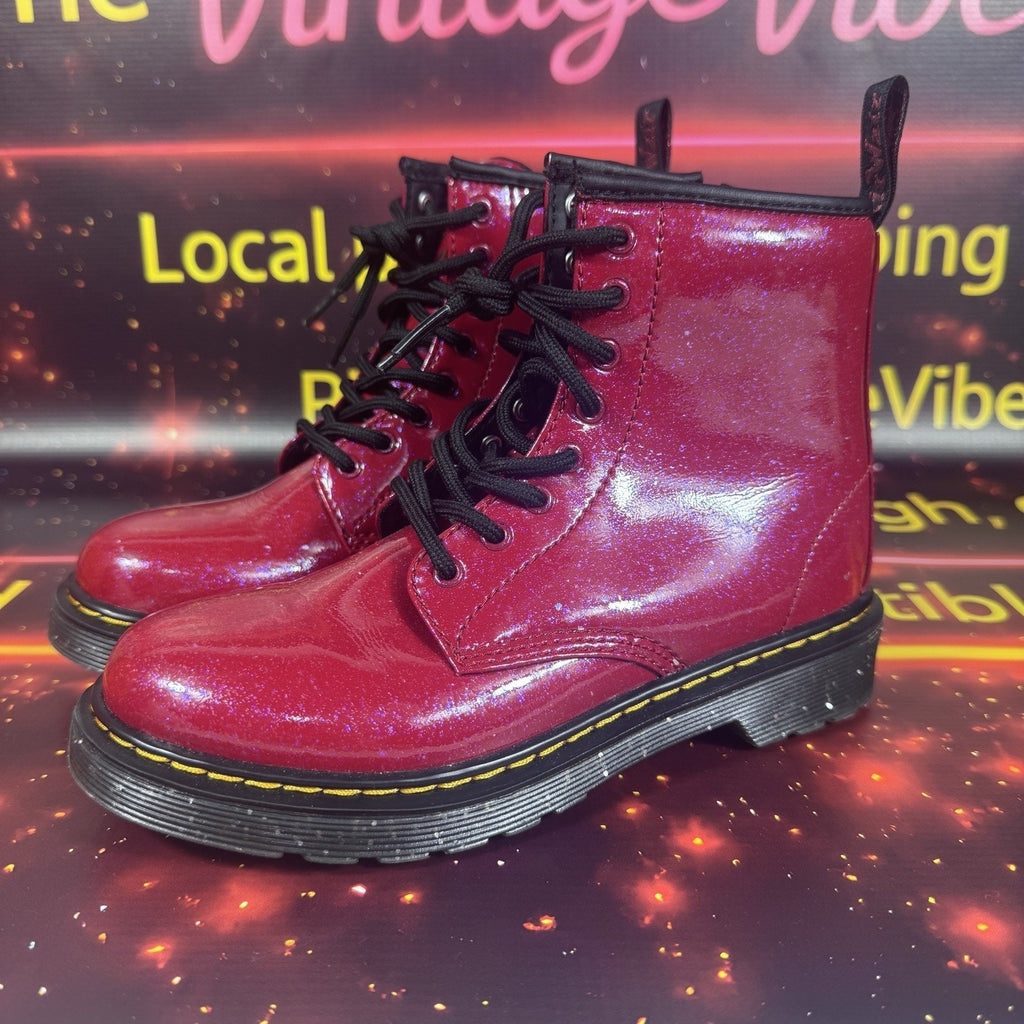Dr. Martens 1460 J Glitter Red Patent Lace Up Boots Side Zip Youth US 2 EU 33