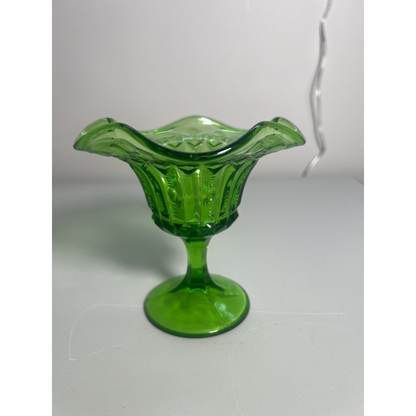Kanawha Glass Green Uranium Pedestal Compote Candy Dish Glows Vintage 5.5"