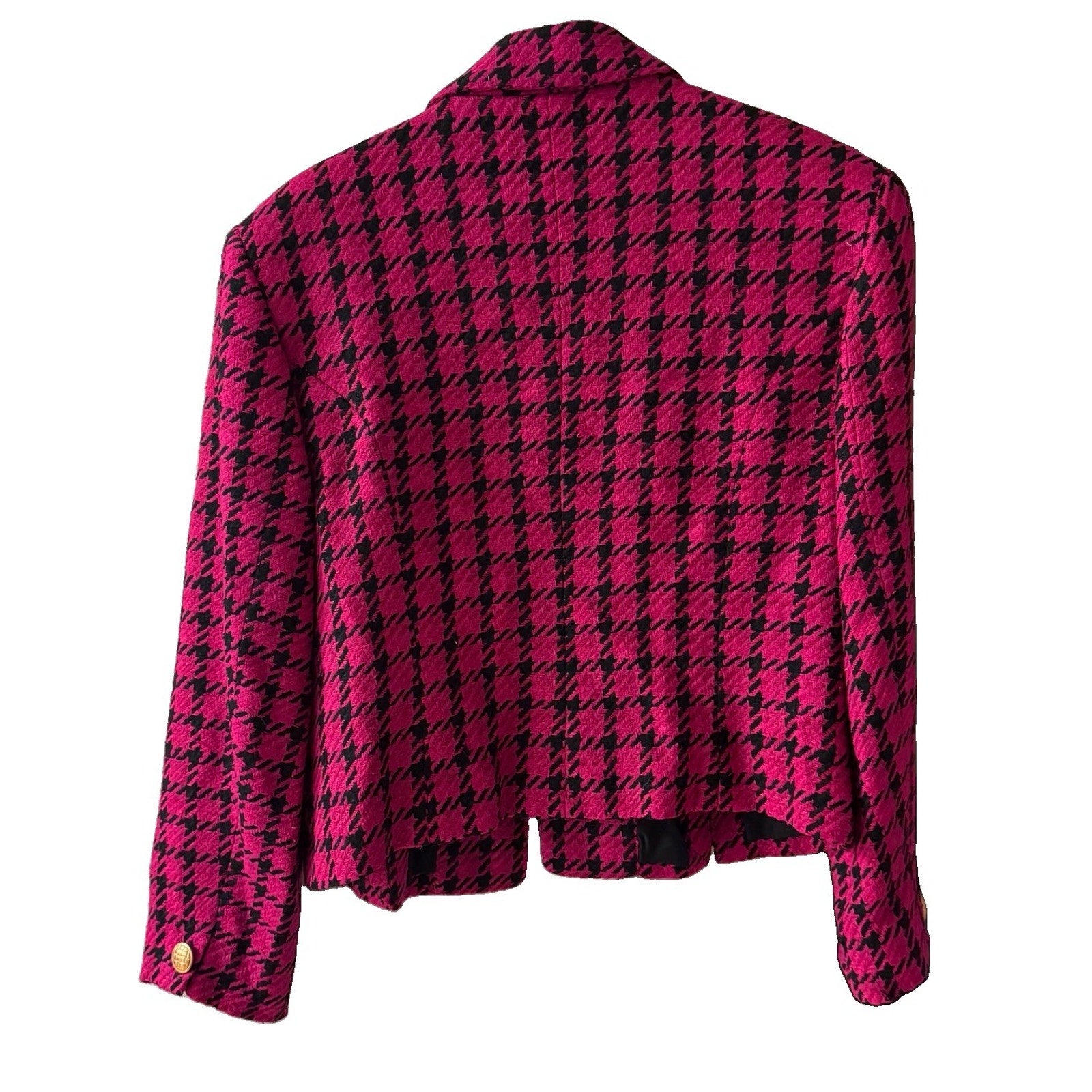 Vintage Doncaster 100% Silk Pink Black Houndstooth Blazer Women’s Size 10