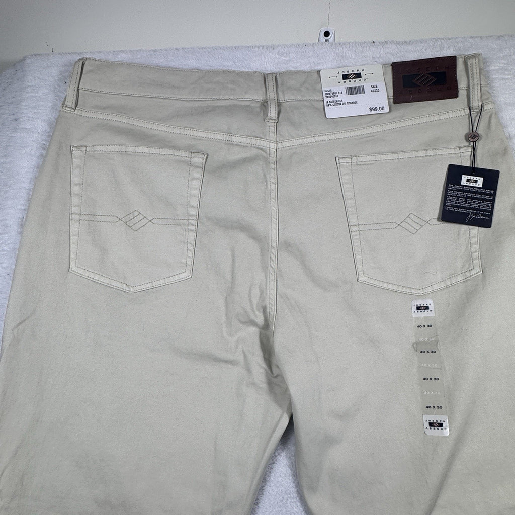 Joseph Abboud Classic Fit Sateen Pants Men’s 40 x 30 Cotton Stretch Stone Beige