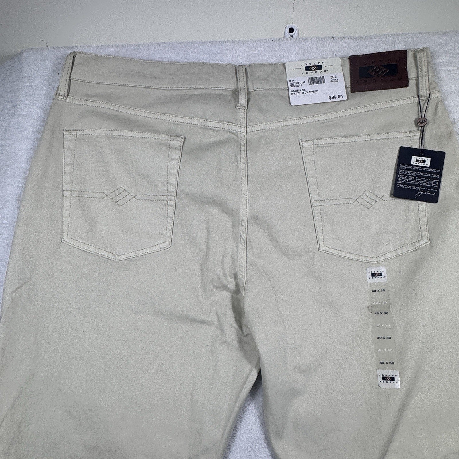 Joseph Abboud Classic Fit Sateen Pants Men’s 40 x 30 Cotton Stretch Stone Beige