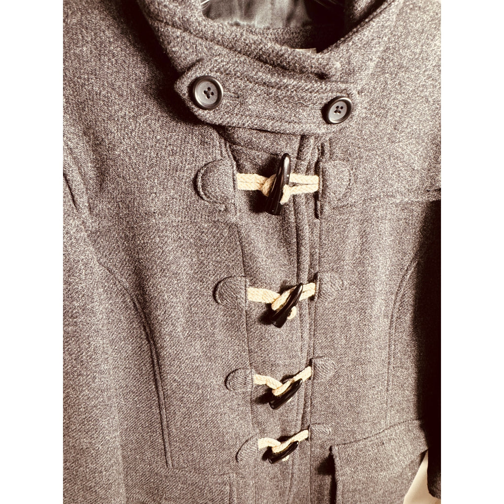 Vintage Banana Republic Gray Wool Duffle Coat Women Large Safari Travel Jacket