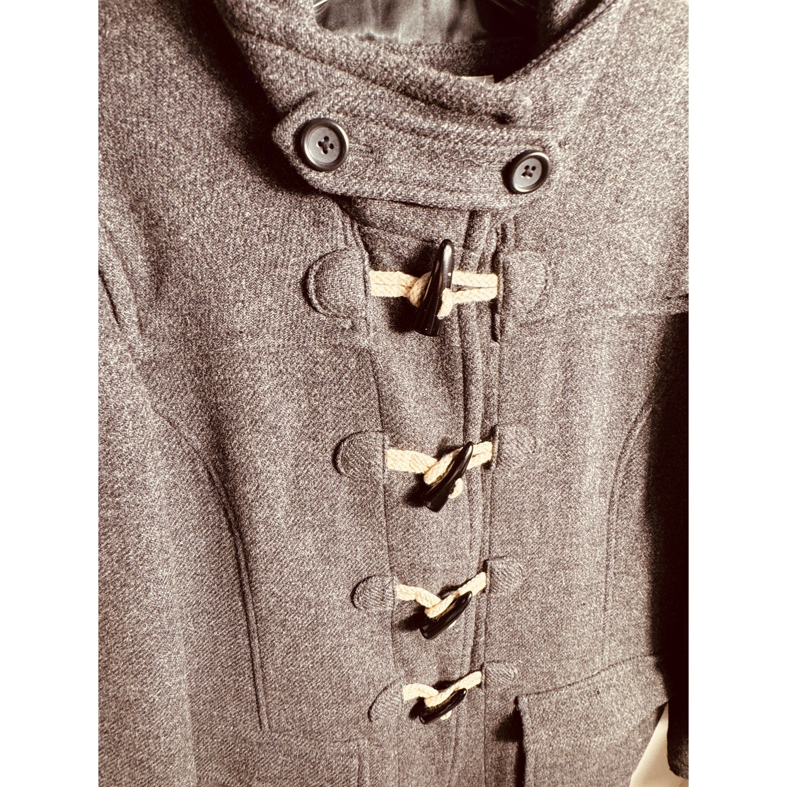 Vintage Banana Republic Gray Wool Duffle Coat Women Large Safari Travel Jacket