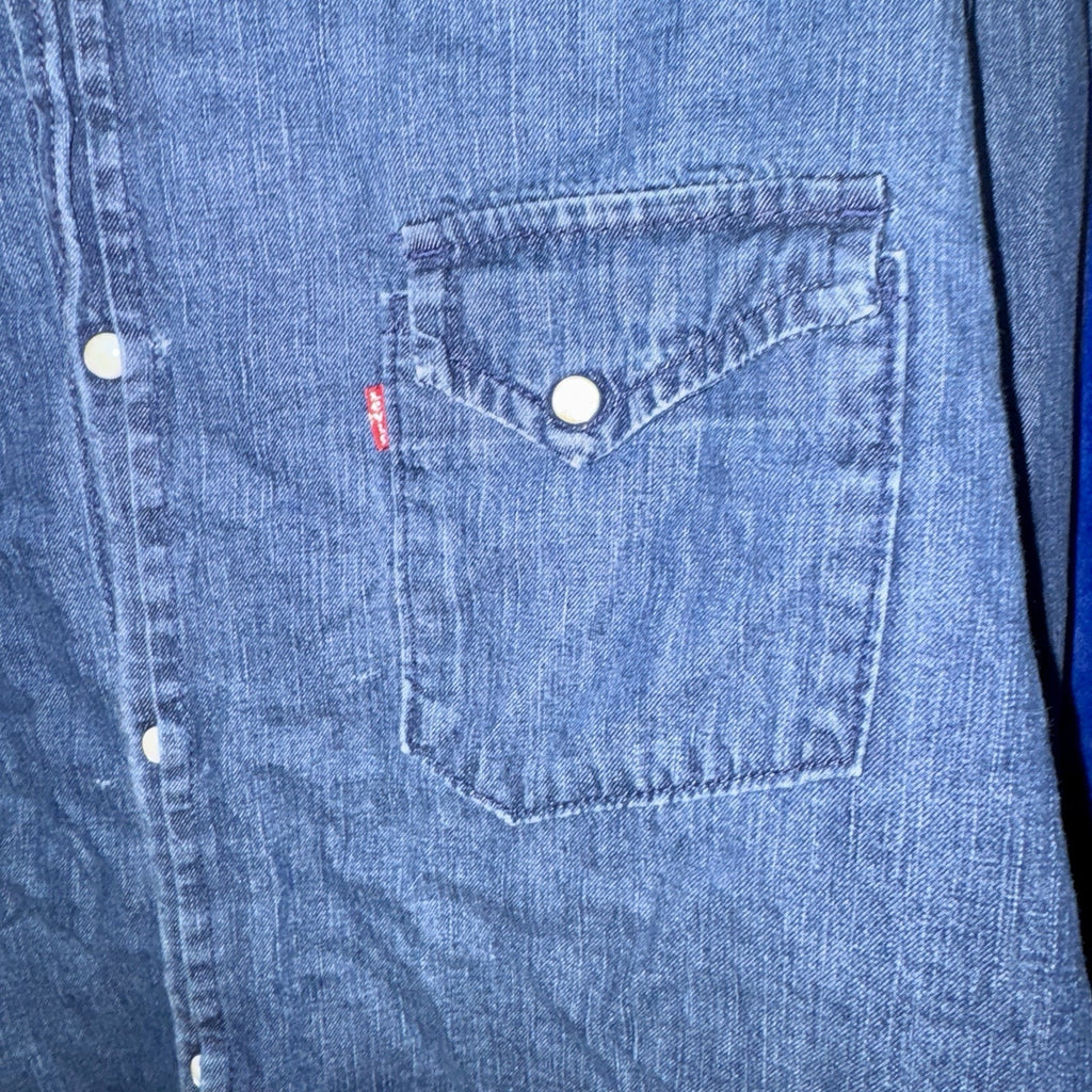 Levi's Red Tab Denim Western Pearl Snap Shirt Men's XXL Blue Long Sleeve Cowboy