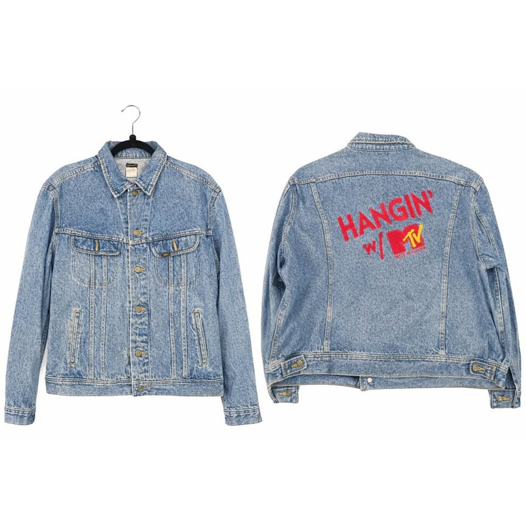 Vintage Early 90s Lee Hangin w MTV Denim Jean Jacket Made in USA XL Rare MTV
