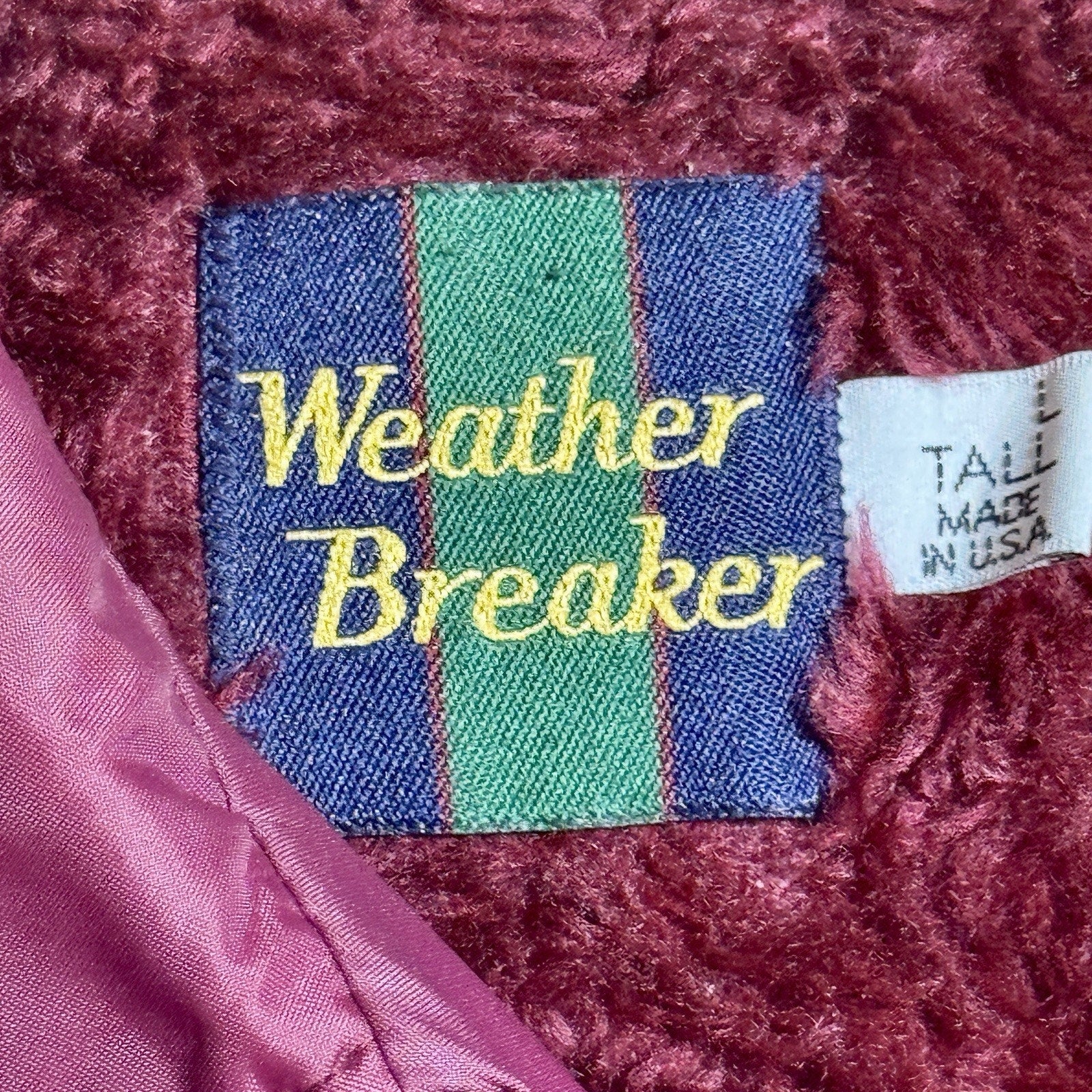Vtg Weather Breaker Sherpa Lined Coach Jacket USA Burgundy Nylon Men’s L Tall