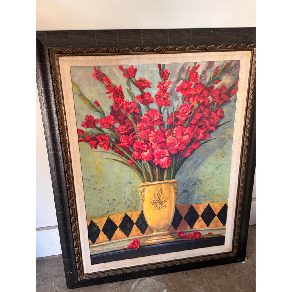 Home Interiors Huge Still Life Oil Painting Flowers And Vase By Joan Cole 32x42