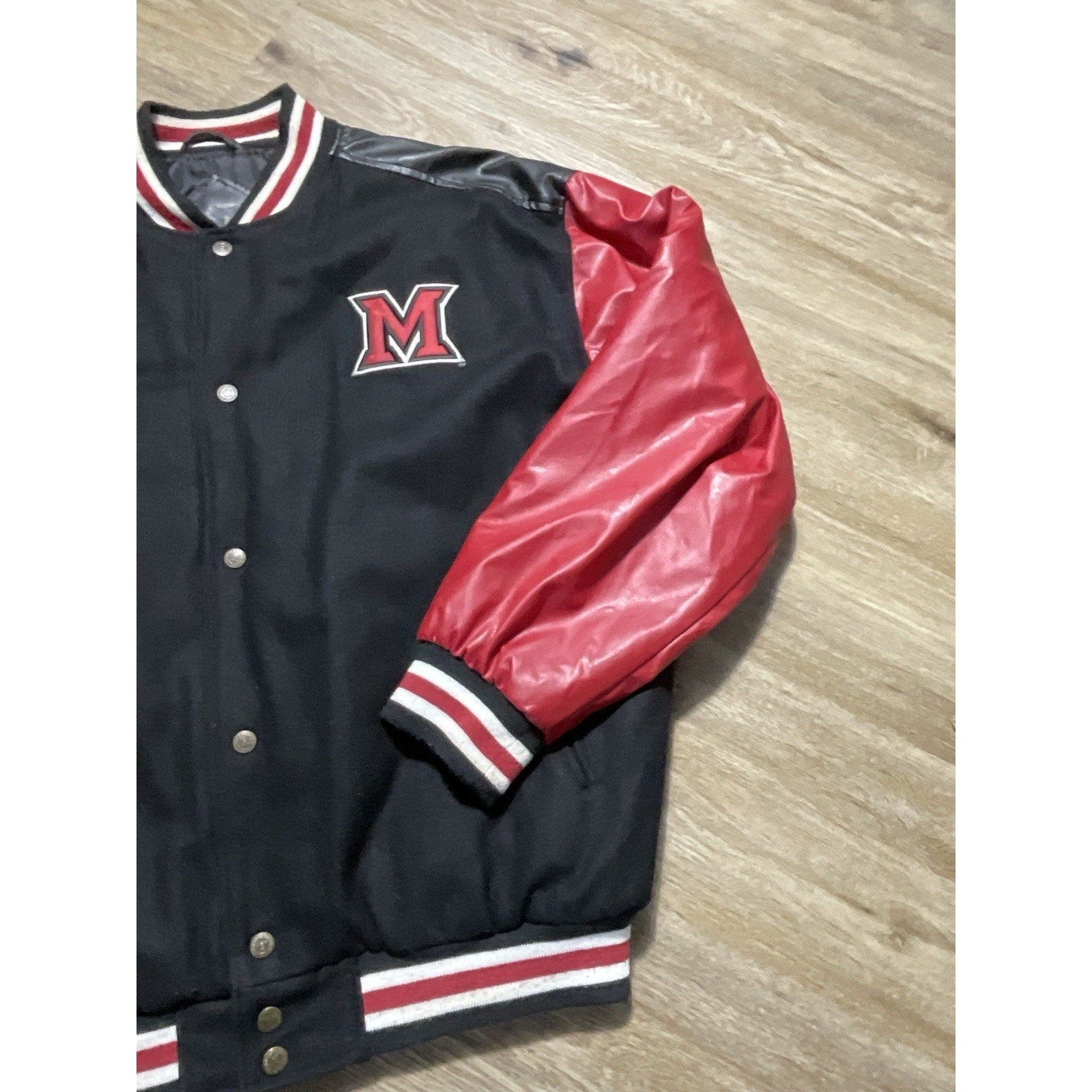 Miami RedHawks Steve & Barry’s Varsity Jacket Wool Faux Leather Large Red Black
