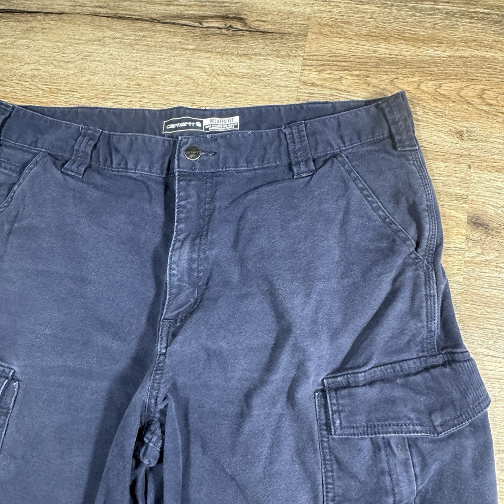 Carhartt Rugged Flex Cargo Work Shorts Men's 34 x 9.5 Navy Relaxed Fit Canvas