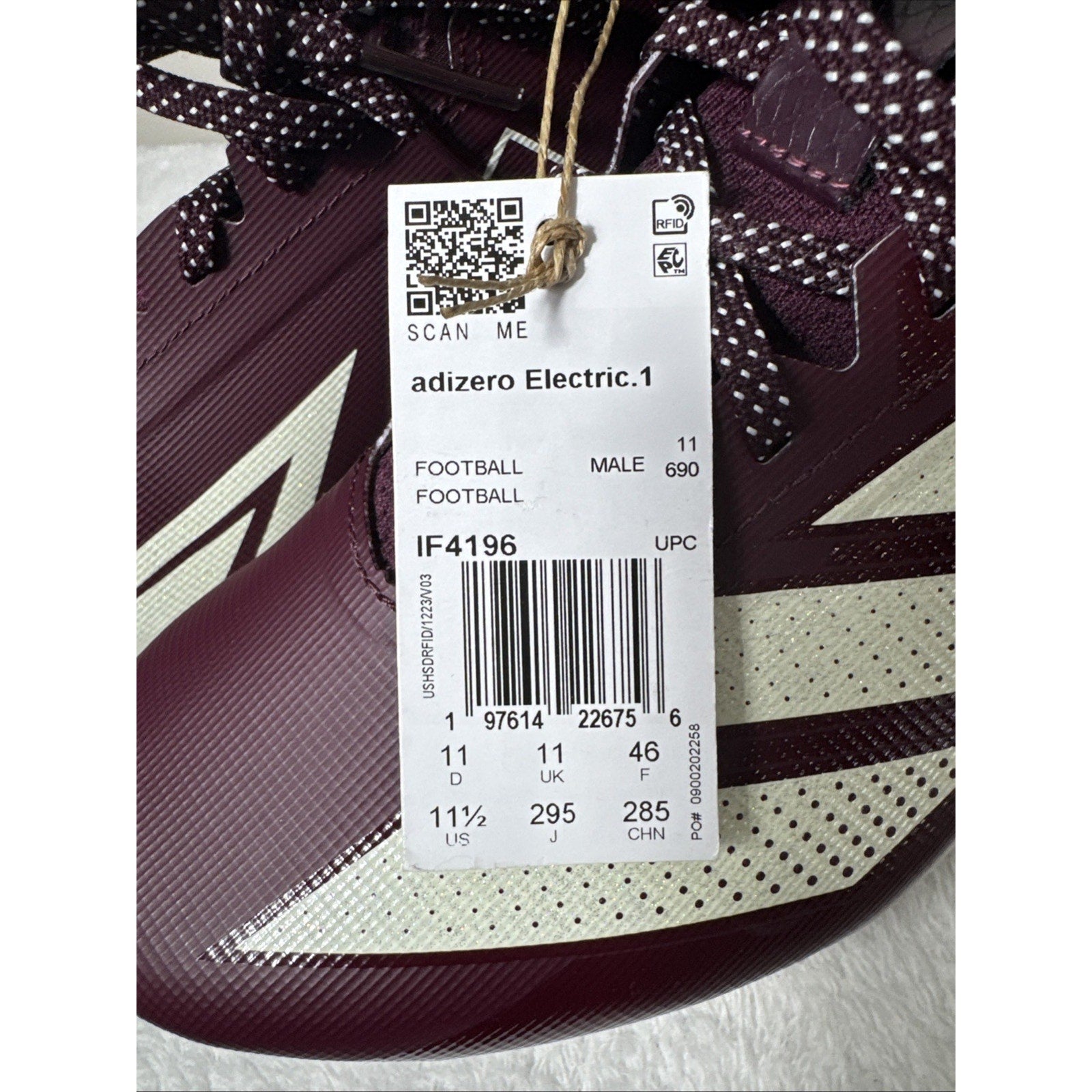 Adidas Adizero Electric.1 Football Cleats Men’s Sz 11.5 Maroon White NFL New