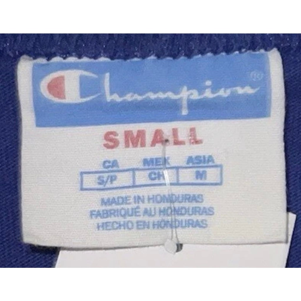 Champion Japanese Script Logo T-Shirt Blue Small Embroidered Katakana Tee Y2K