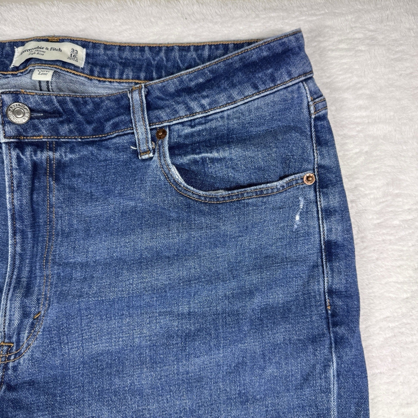 Abercrombie & Fitch Curve Love High Rise Distressed Skinny Jeans Womens 33 16L