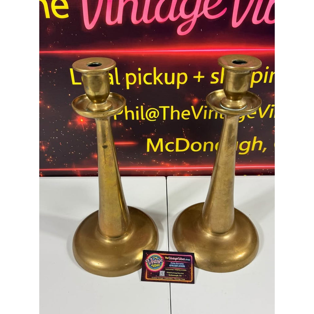 Vintage Solid Brass Candlestick Holders Pair 14" Tall Heavy Weighted Set