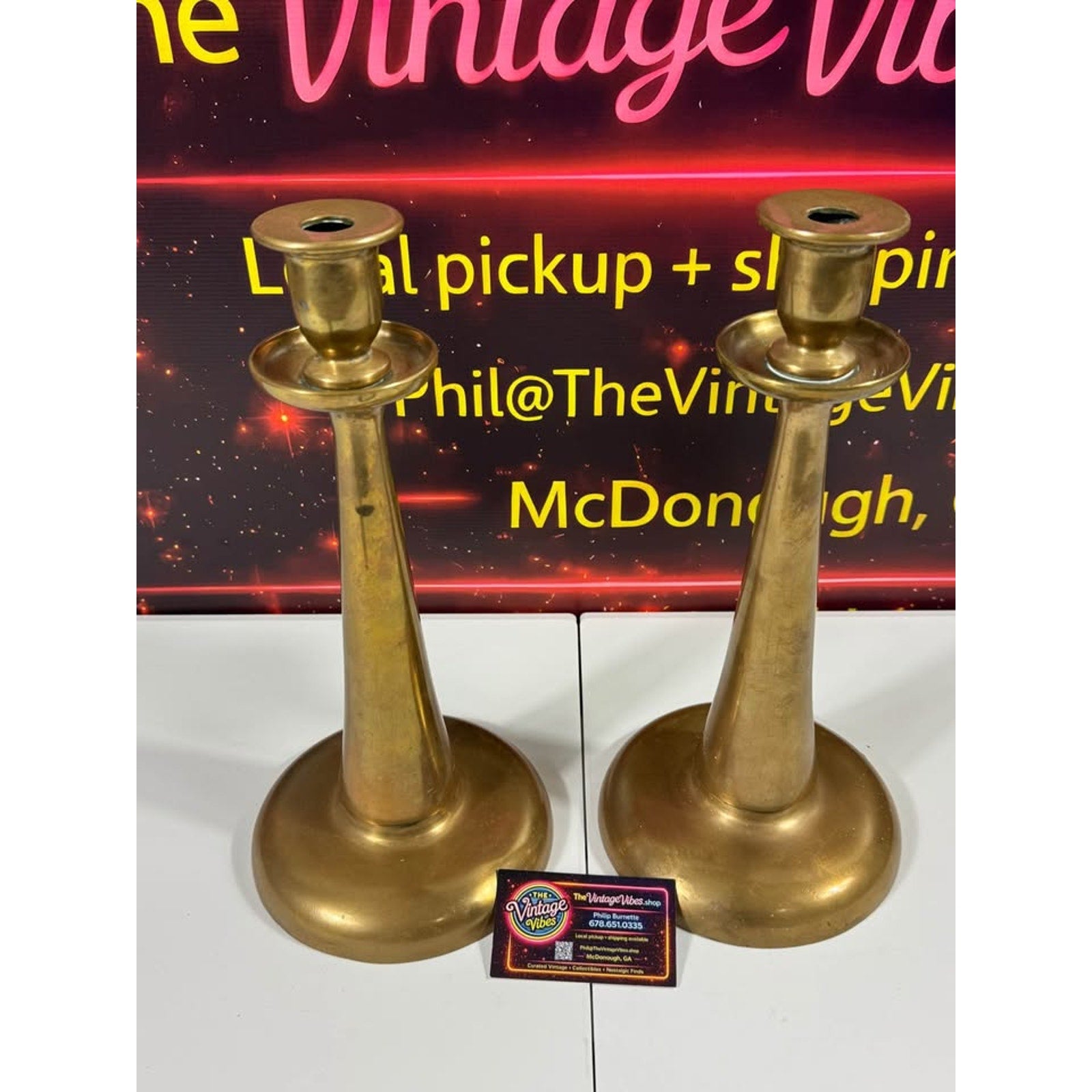 Vintage Solid Brass Candlestick Holders Pair 14" Tall Heavy Weighted Set