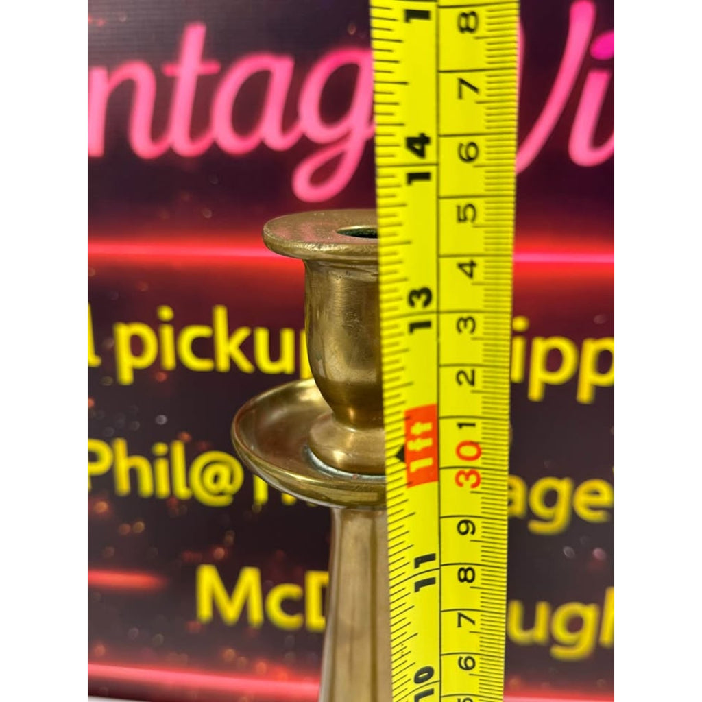 Vintage Solid Brass Candlestick Holders Pair 14" Tall Heavy Weighted Set
