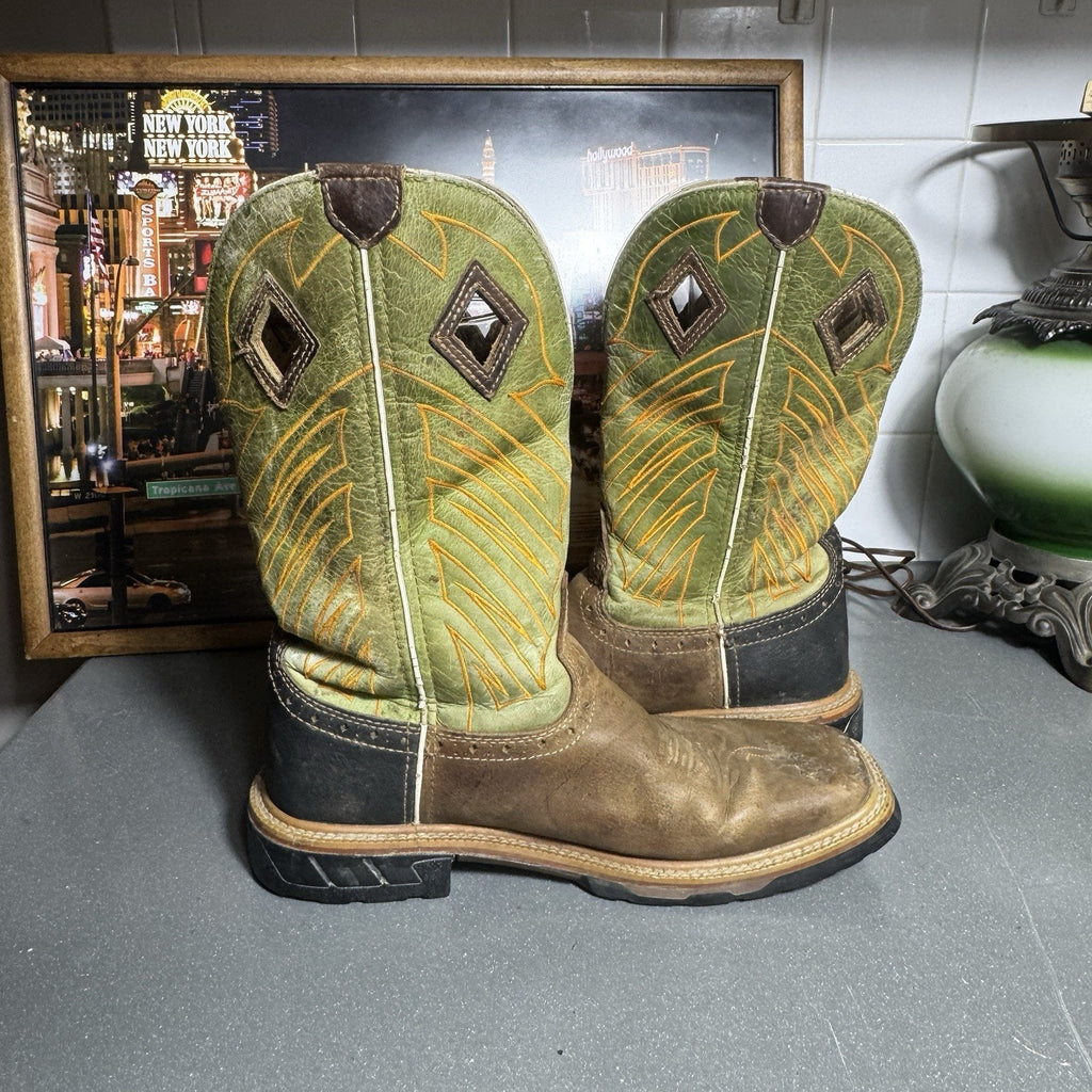 Justin Hybred WK4970 Green Grass Square Toe Wellington EH Work Boots Men’s 8.5D