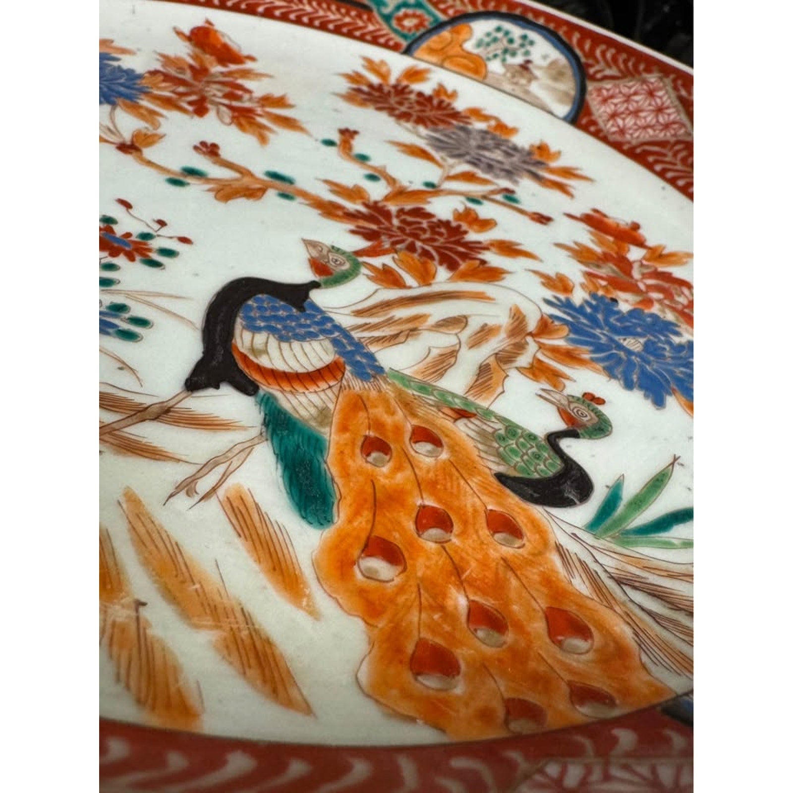 Antique Japanese Kutani Pedestal Compote Bowl Peacock Floral 10.75” Hand Painted